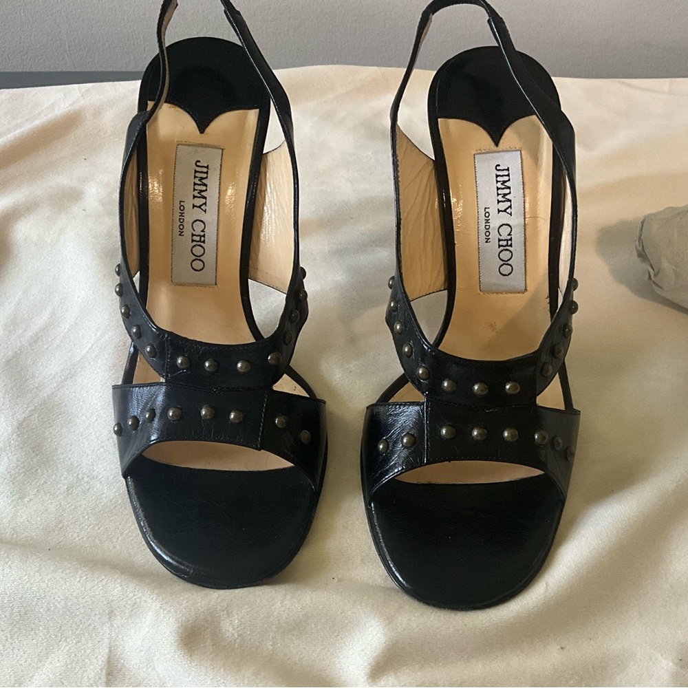 Jimmy Choo Black Leather Studded Heels